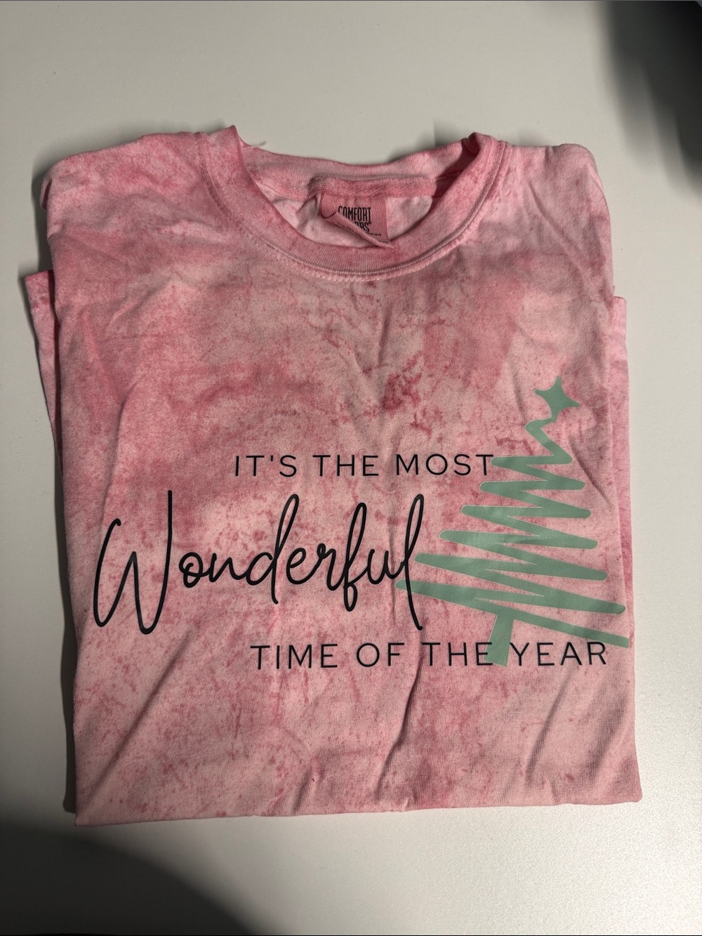 Pink Holiday Graphic Tee - "Wonderful" Tree Design